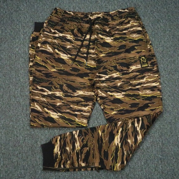 Puma‎ x X0 Pants Mens Large Brown Black Camo Canvas Joggers Pockets NWT